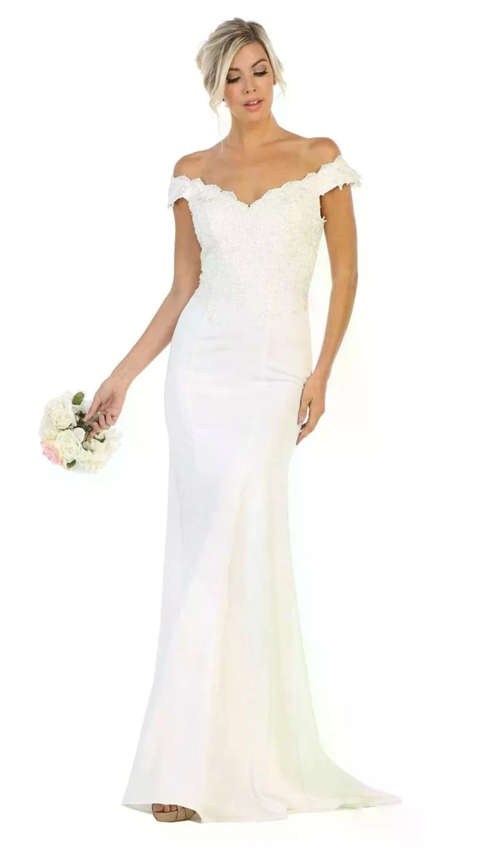 Applique Off Shoulder Gown by May Queen MQ1675