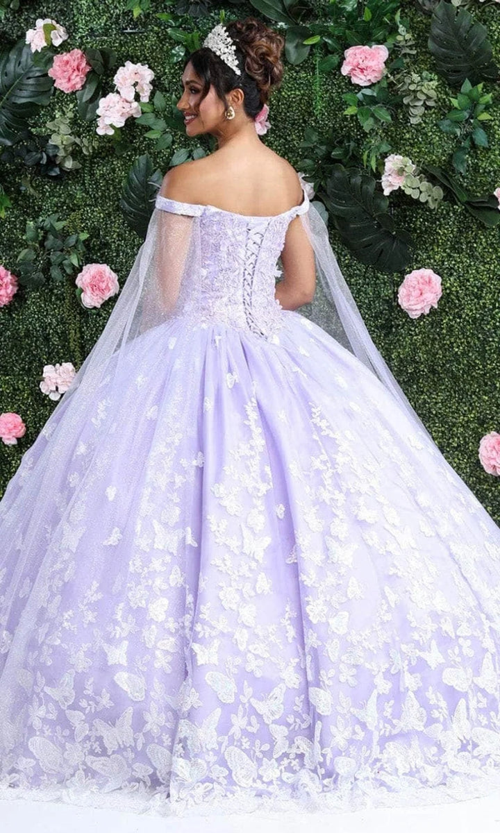 Feather Cape Sleeve Ball Gown by May Queen LK197