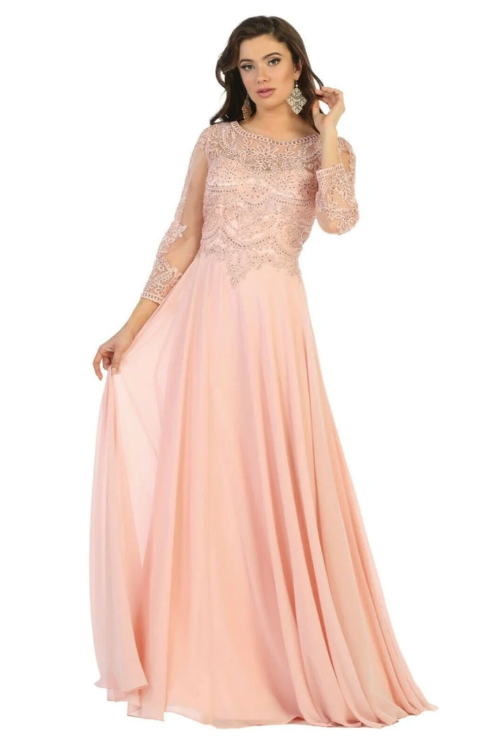 Applique 3/4 Sleeve A-line Gown by May Queen MQ1615