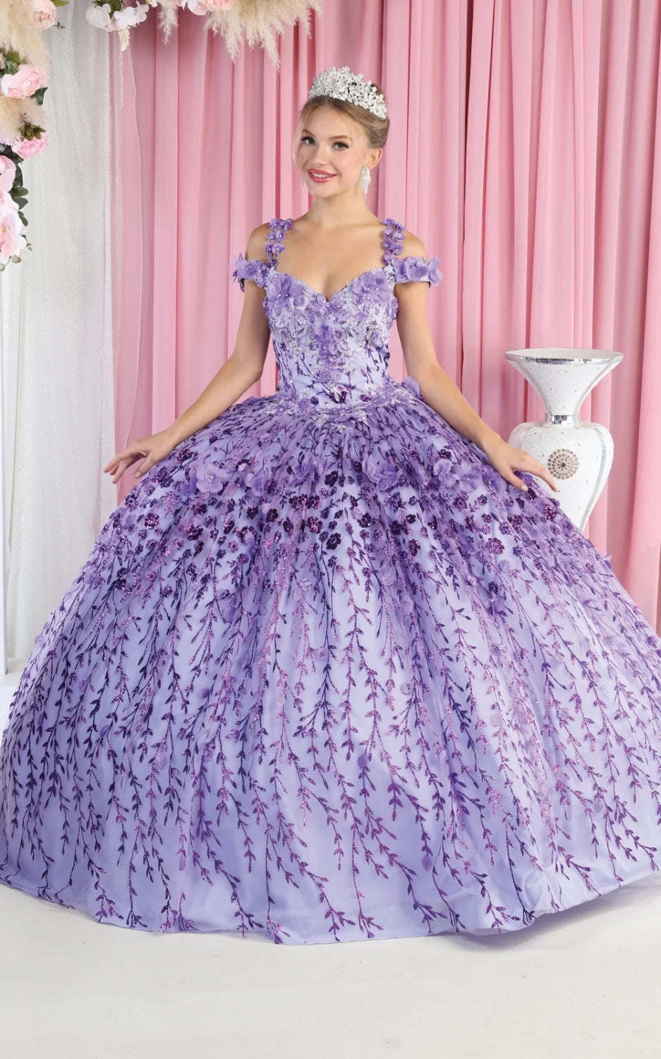 3D Floral Cold Shoulder Ball Gown by May Queen LK172