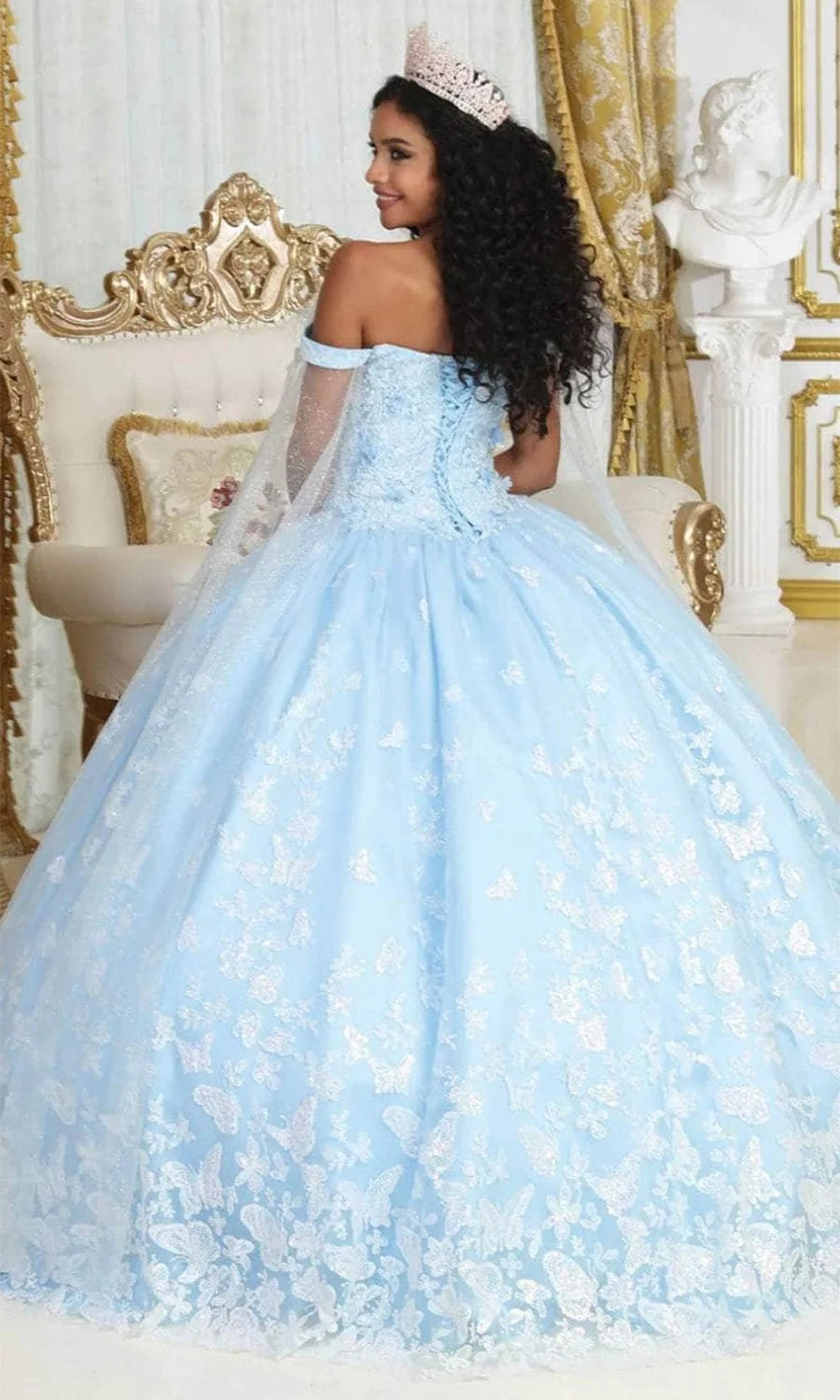 Feather Cape Sleeve Ball Gown by May Queen LK197
