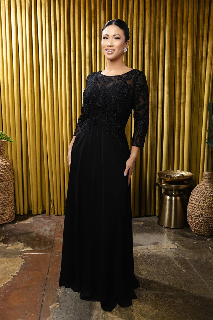 Applique 3/4 Sleeve A-line Gown by May Queen MQ2210