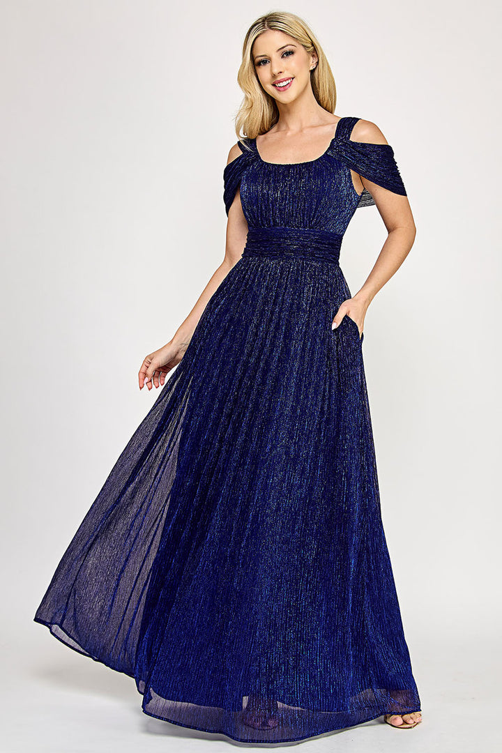 Metallic Cold Shoulder A-line Gown by Lenovia 5327