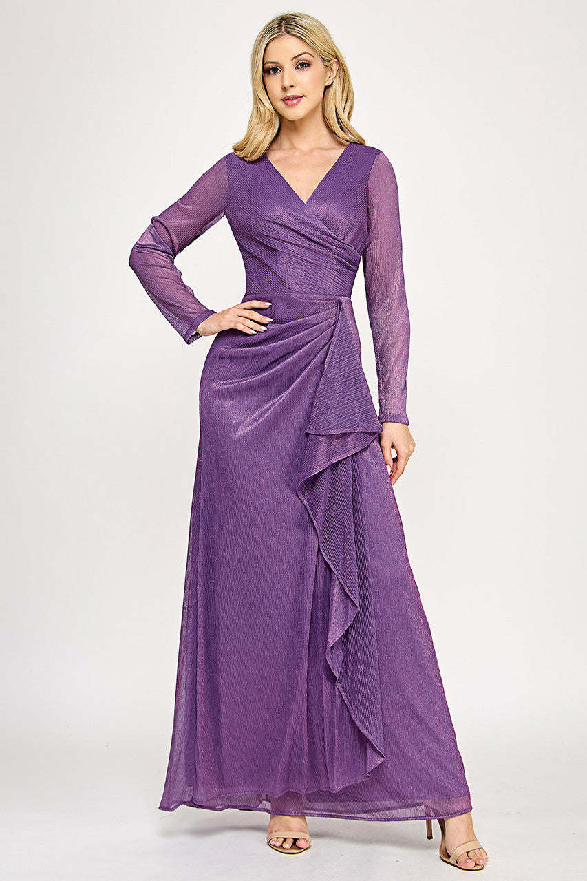 Metallic Fitted Long Sleeve Gown by Lenovia 5324