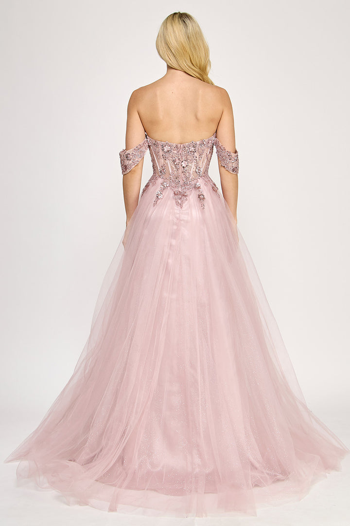 Applique Strapless A-line Slit Gown by Lenovia 8399