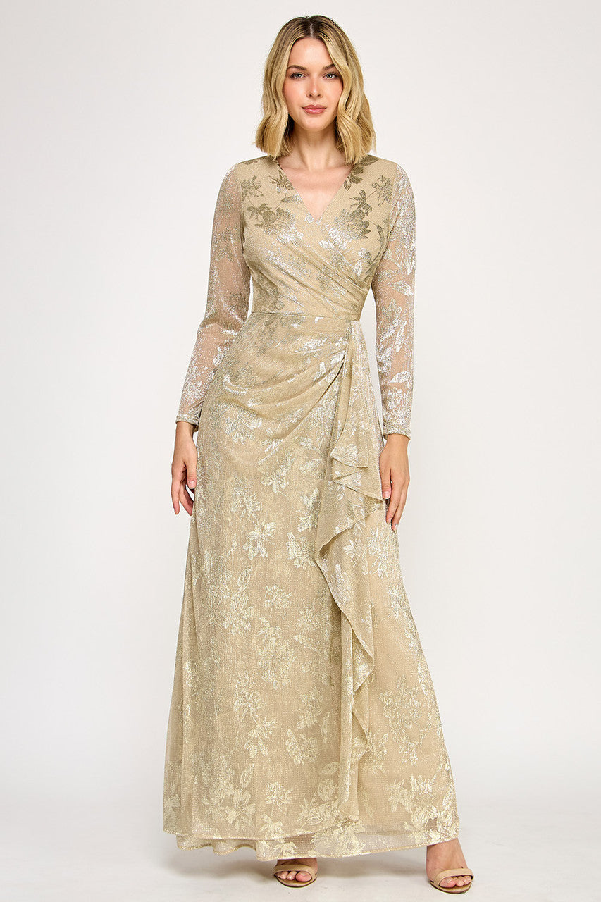 Metallic Print Long Sleeve Gown by Lenovia 5333
