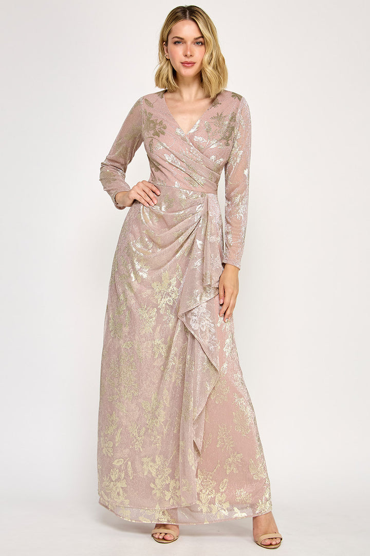 Metallic Print Long Sleeve Gown by Lenovia 5333