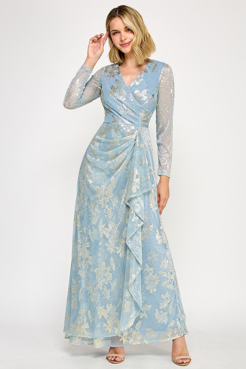 Metallic Print Long Sleeve Gown by Lenovia 5333 - Outlet