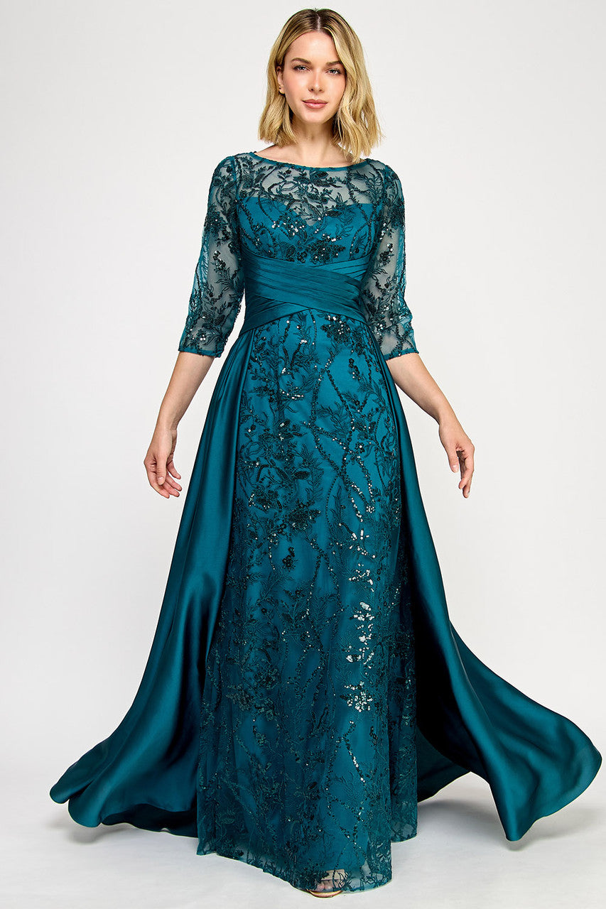 Embroidered 3/4 Sleeve Overskirt Gown by Lenovia 8355