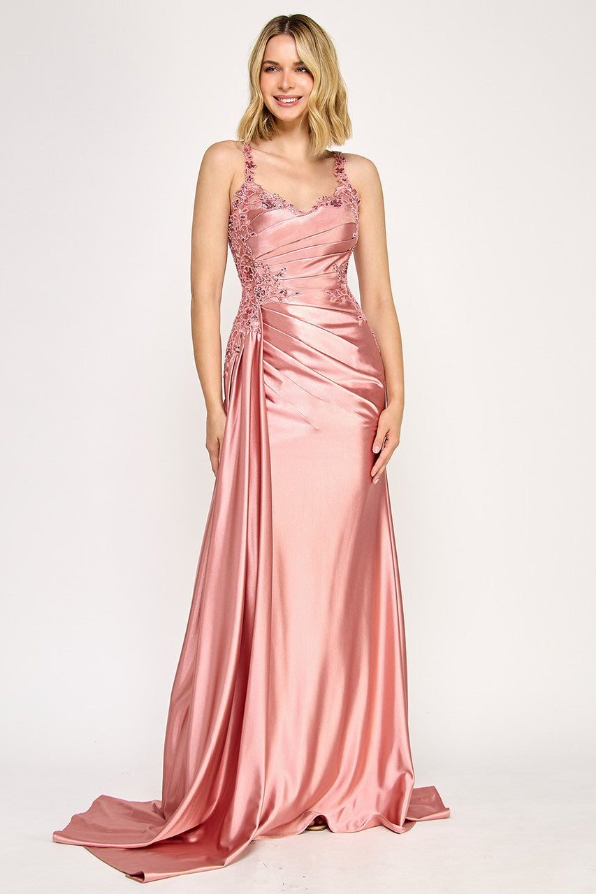 Embroidered Sateen Sleeveless Gown by Lenovia 8361