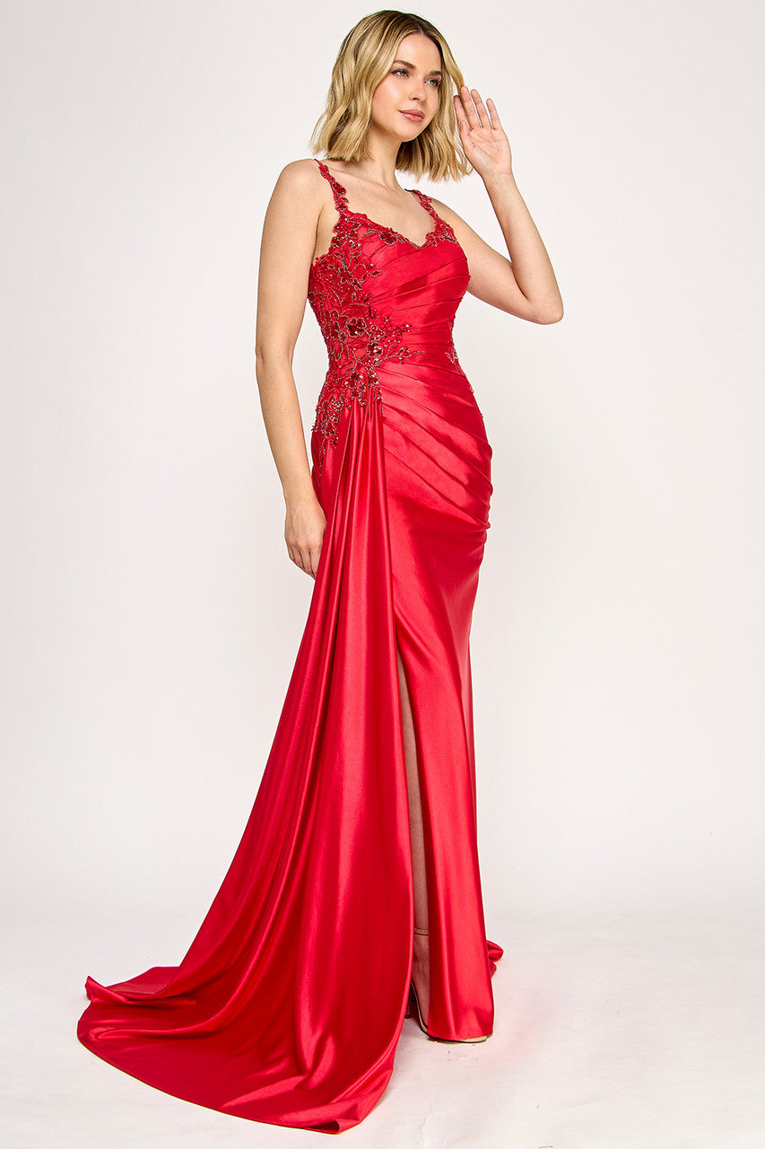 Embroidered Sateen Sleeveless Gown by Lenovia 8361