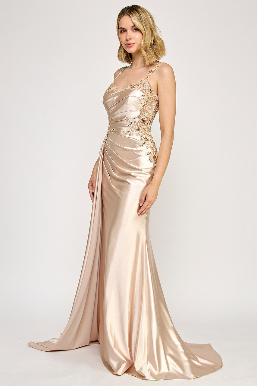 Embroidered Sateen Sleeveless Gown by Lenovia 8361