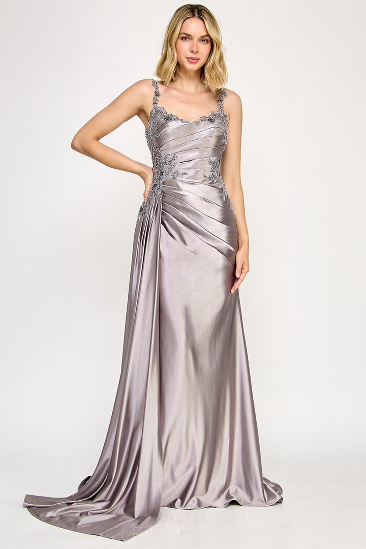 Embroidered Sateen Sleeveless Gown by Lenovia 8361