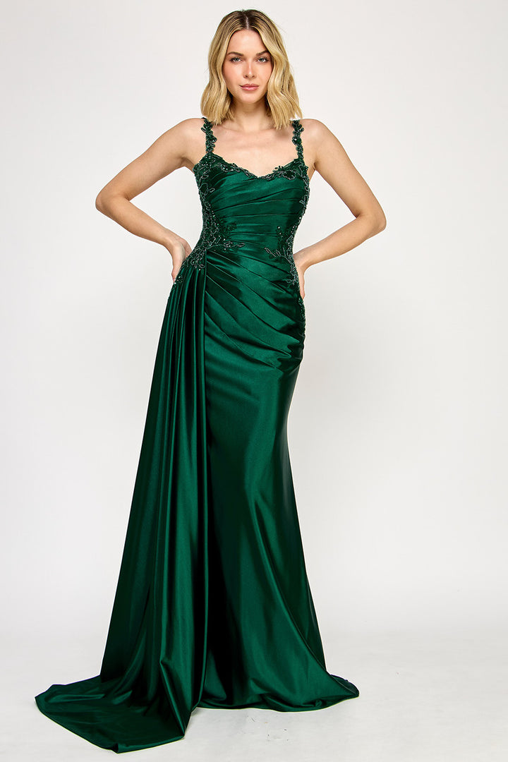 Embroidered Sateen Sleeveless Gown by Lenovia 8361