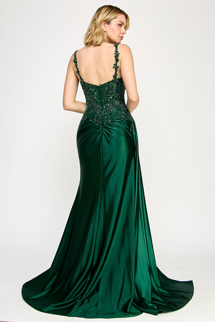 Embroidered Sateen Sleeveless Gown by Lenovia 8361