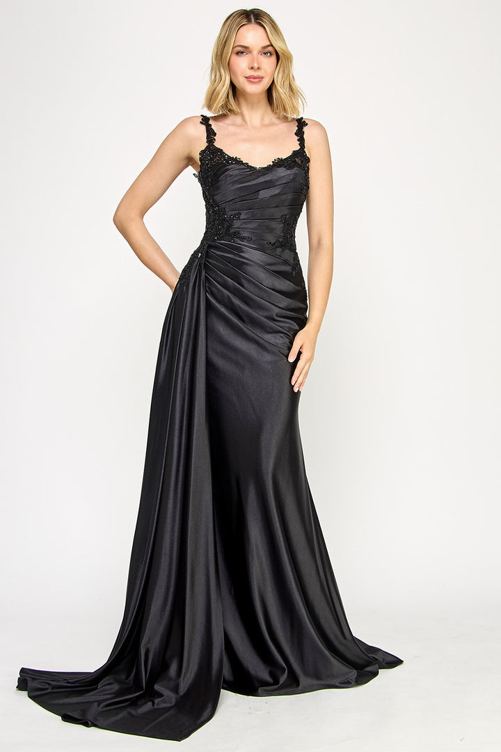 Embroidered Sateen Sleeveless Gown by Lenovia 8361