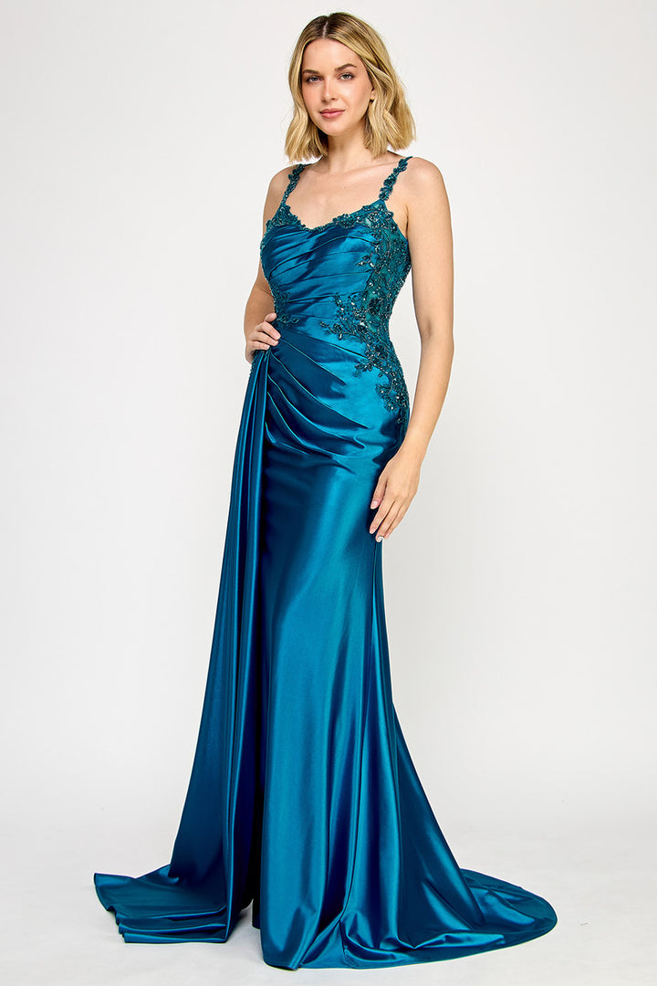 Embroidered Sateen Sleeveless Gown by Lenovia 8361