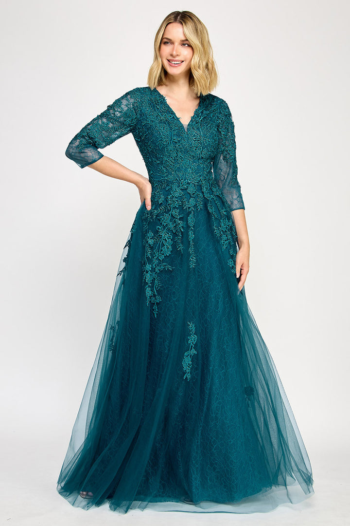 Embroidered Lace 3/4 Sleeve Gown by Lenovia 8370