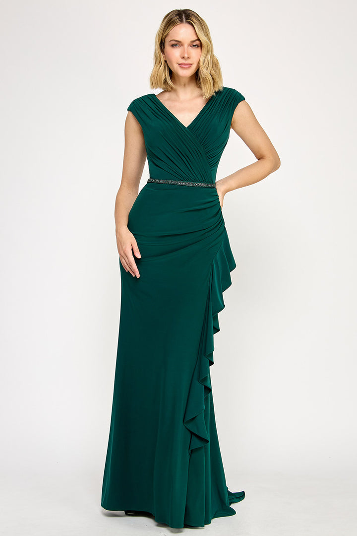 Ruffled Fitted Short Sleeve Gown by Lenovia 8374