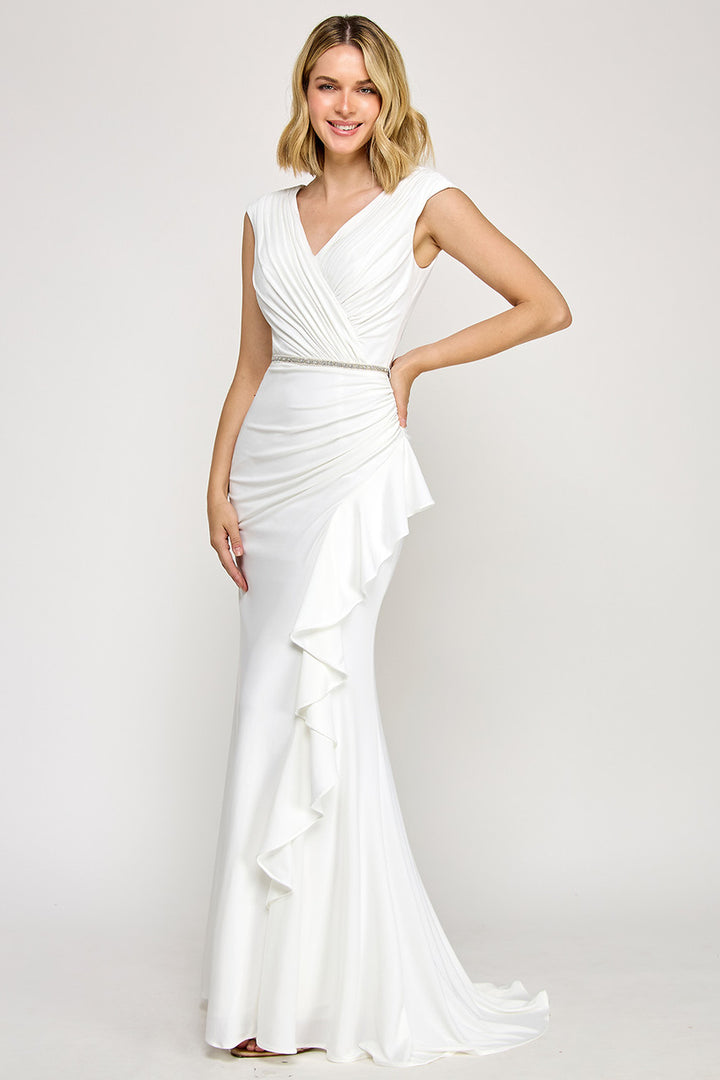 Ruffled Fitted Short Sleeve Gown by Lenovia 8374