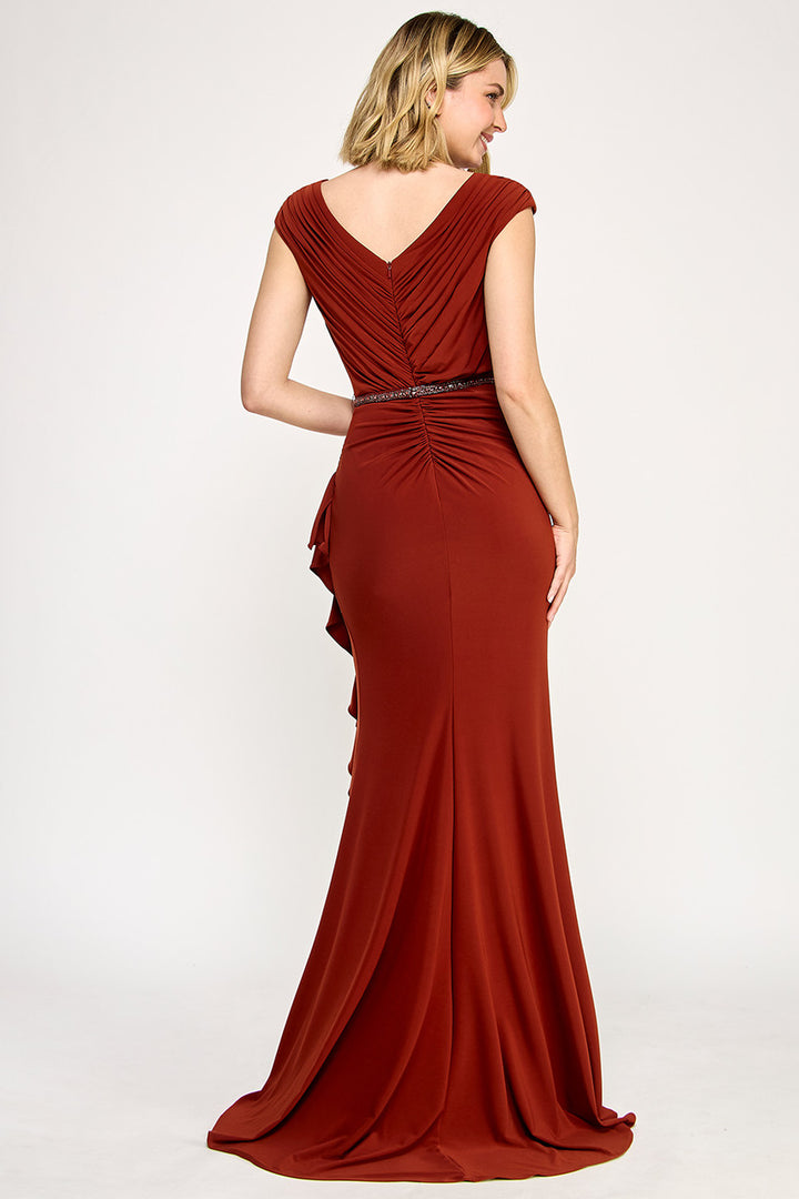 Ruffled Fitted Short Sleeve Gown by Lenovia 8374