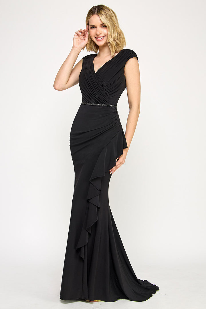 Ruffled Fitted Short Sleeve Gown by Lenovia 8374