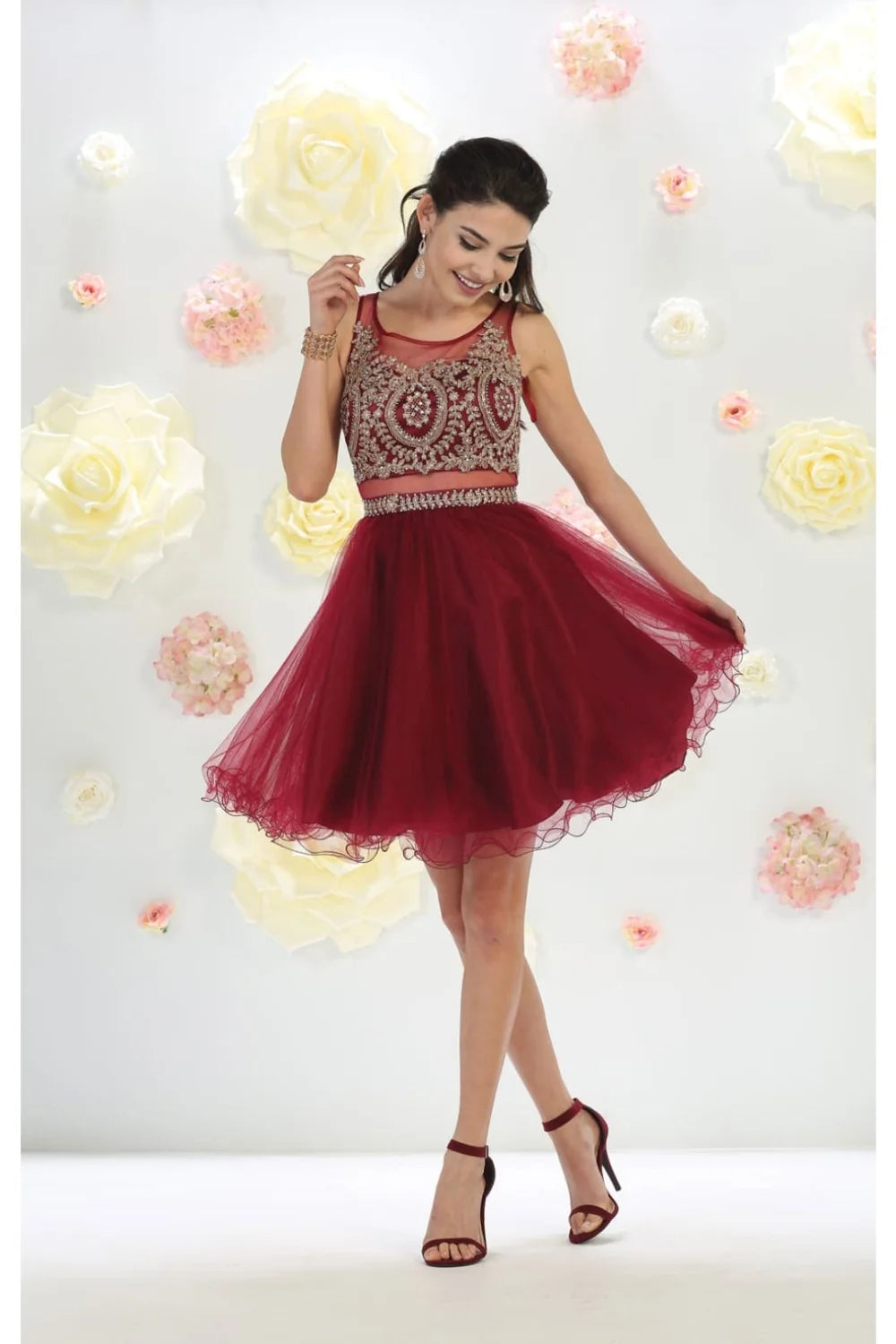 Short Mock 2-Piece Ruffled Dress by May Queen MQ1462