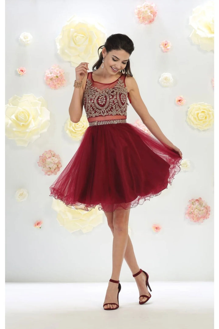 Short Mock 2-Piece Ruffled Dress by May Queen MQ1462