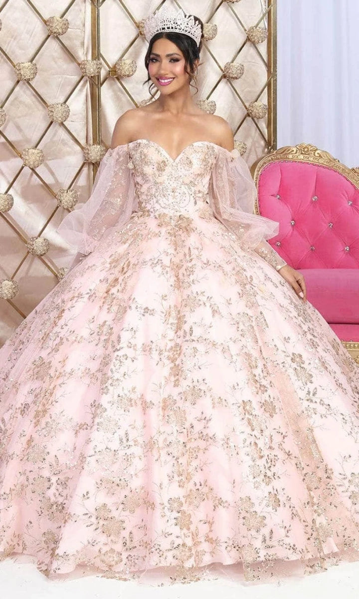 Off Shoulder Puff Sleeve Ball Gown by May Queen LK206