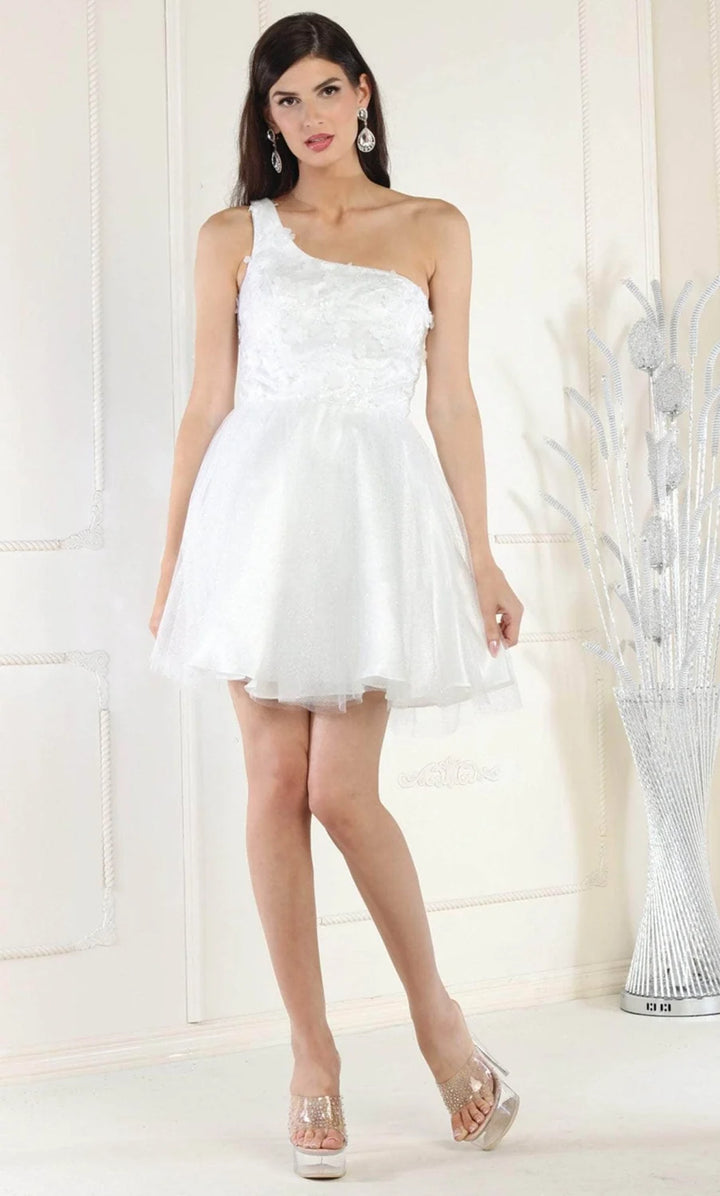 Short One Shoulder A-line Dress by May Queen MQ1937