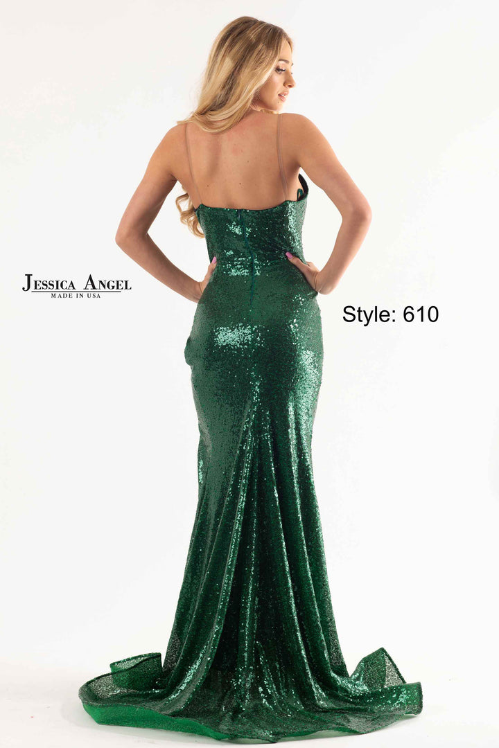 Sequin Sleeveless Slit Gown by Jessica Angel 610