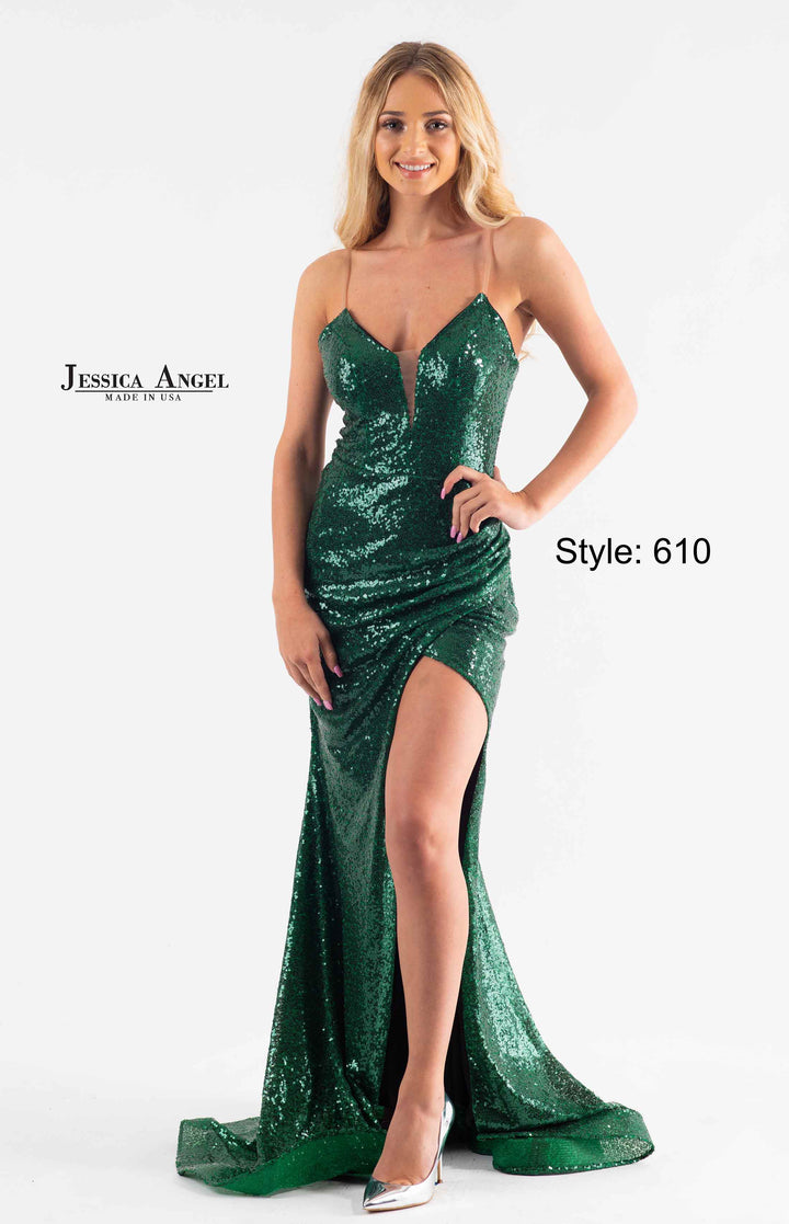 Sequin Sleeveless Slit Gown by Jessica Angel 610