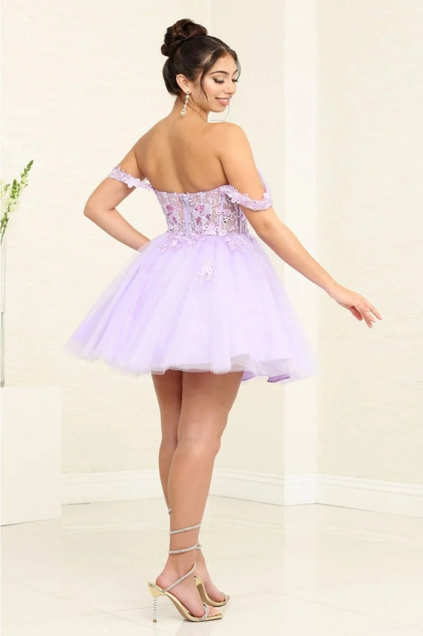 Applique Short Off Shoulder Dress by May Queen MQ2091