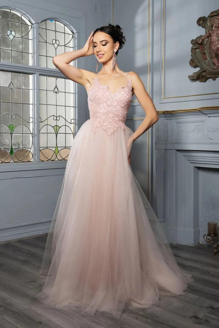 Applique V-Neck A-line Gown by May Queen MQ2167