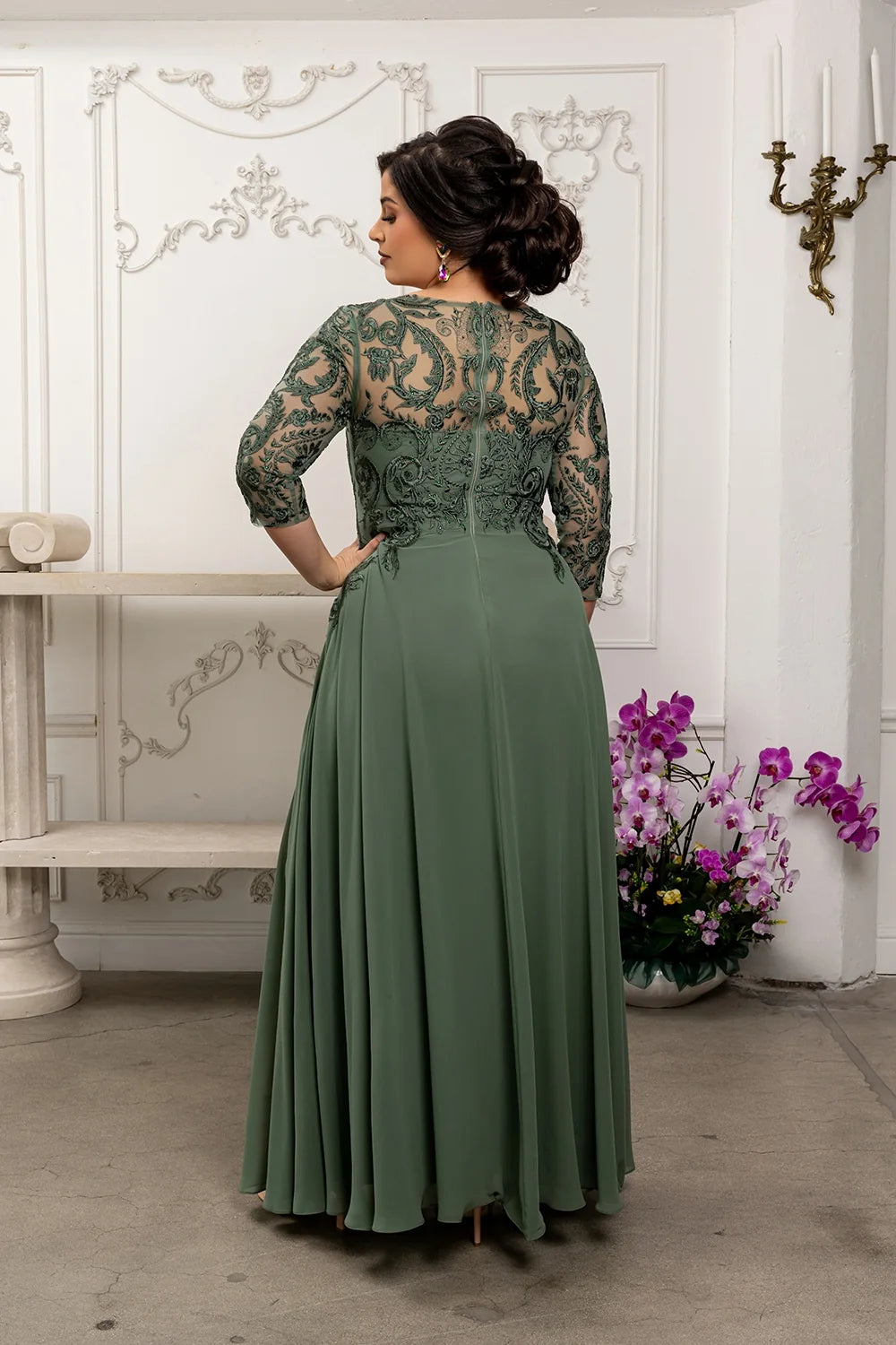 Applique 3/4 Sleeve A-line Gown by May Queen MQ2210