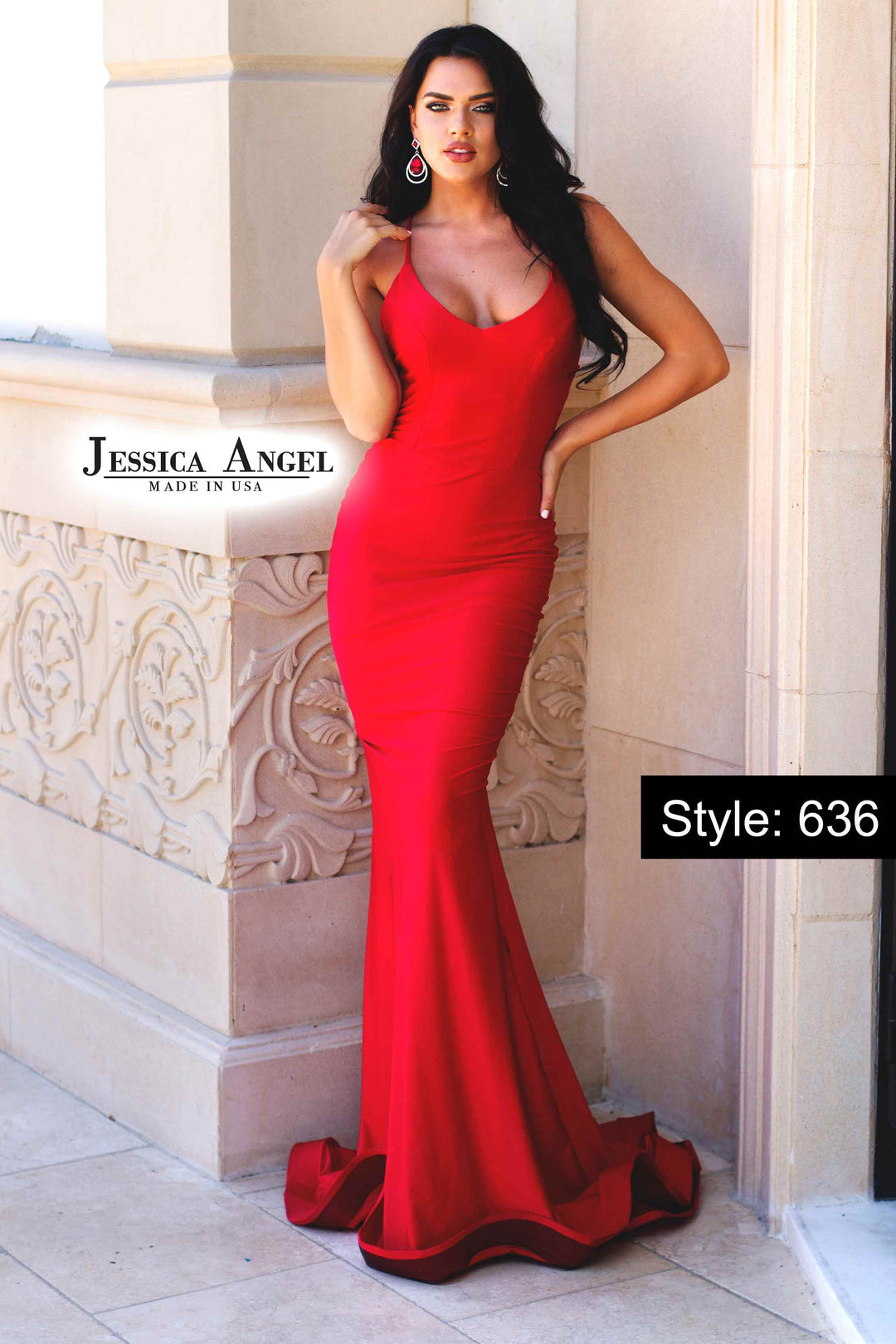 Jersey Fitted V-Neck Gown by Jessica Angel 636