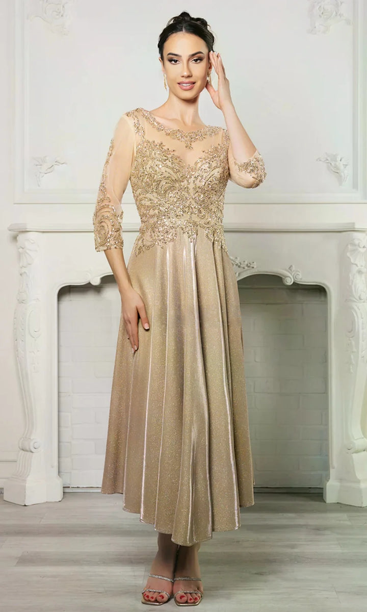 3/4 Sleeve Tea Length Dress by May Queen MQ2124