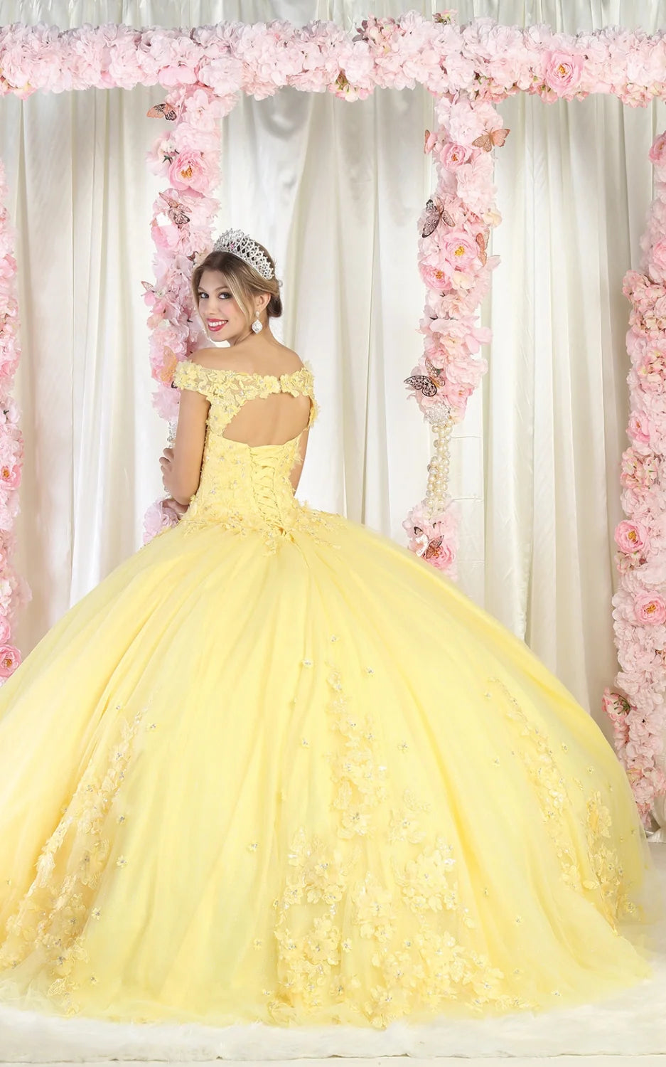 3D Floral Off Shoulder Ball Gown by May Queen LK160