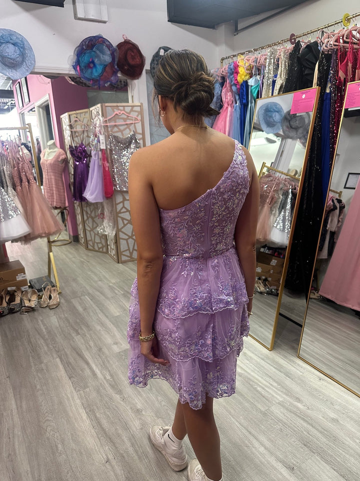 Short One Shoulder Tiered Dress by Jovani 42016