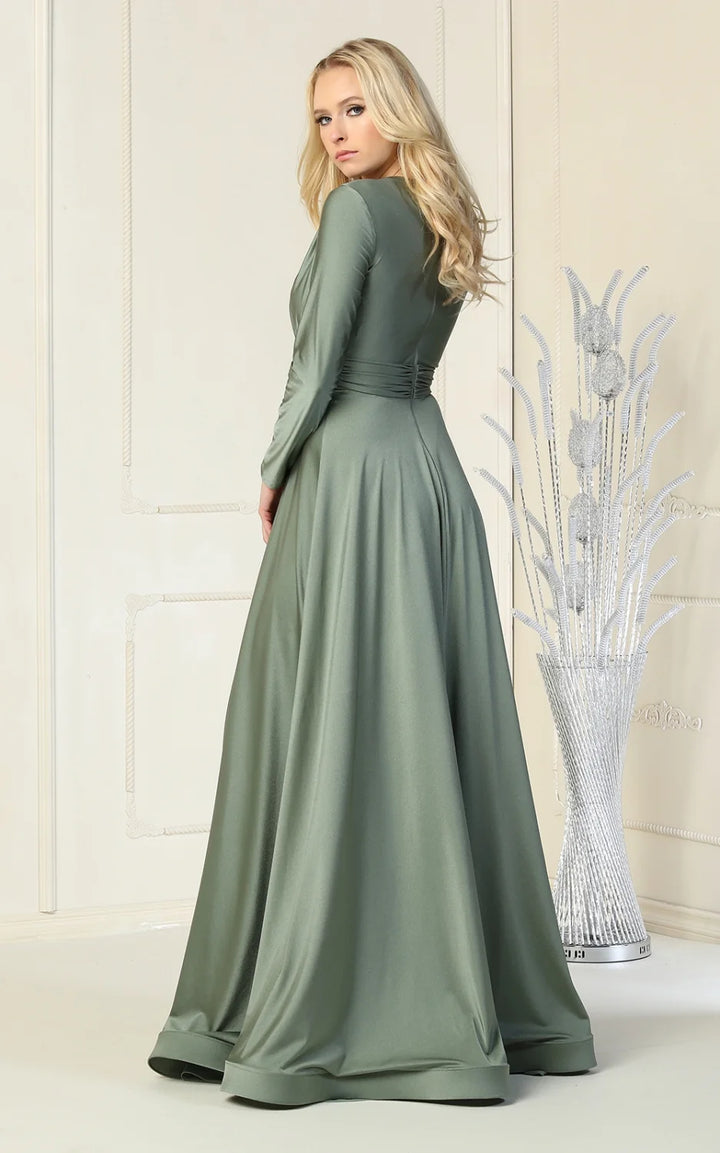 Long Sleeve A-line Slit Gown by May Queen MQ1835