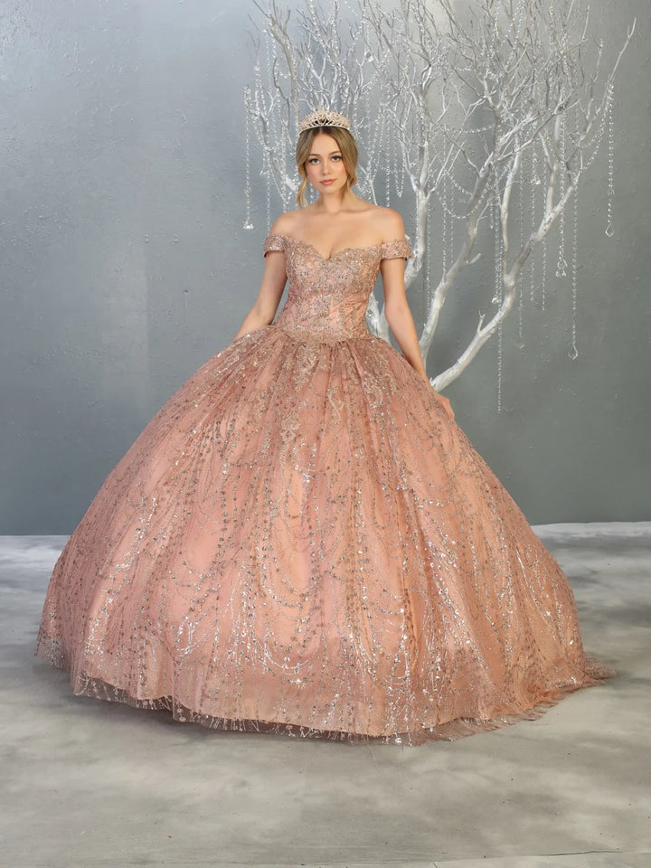 Glitter Off Shoulder Ball Gown by May Queen LK153