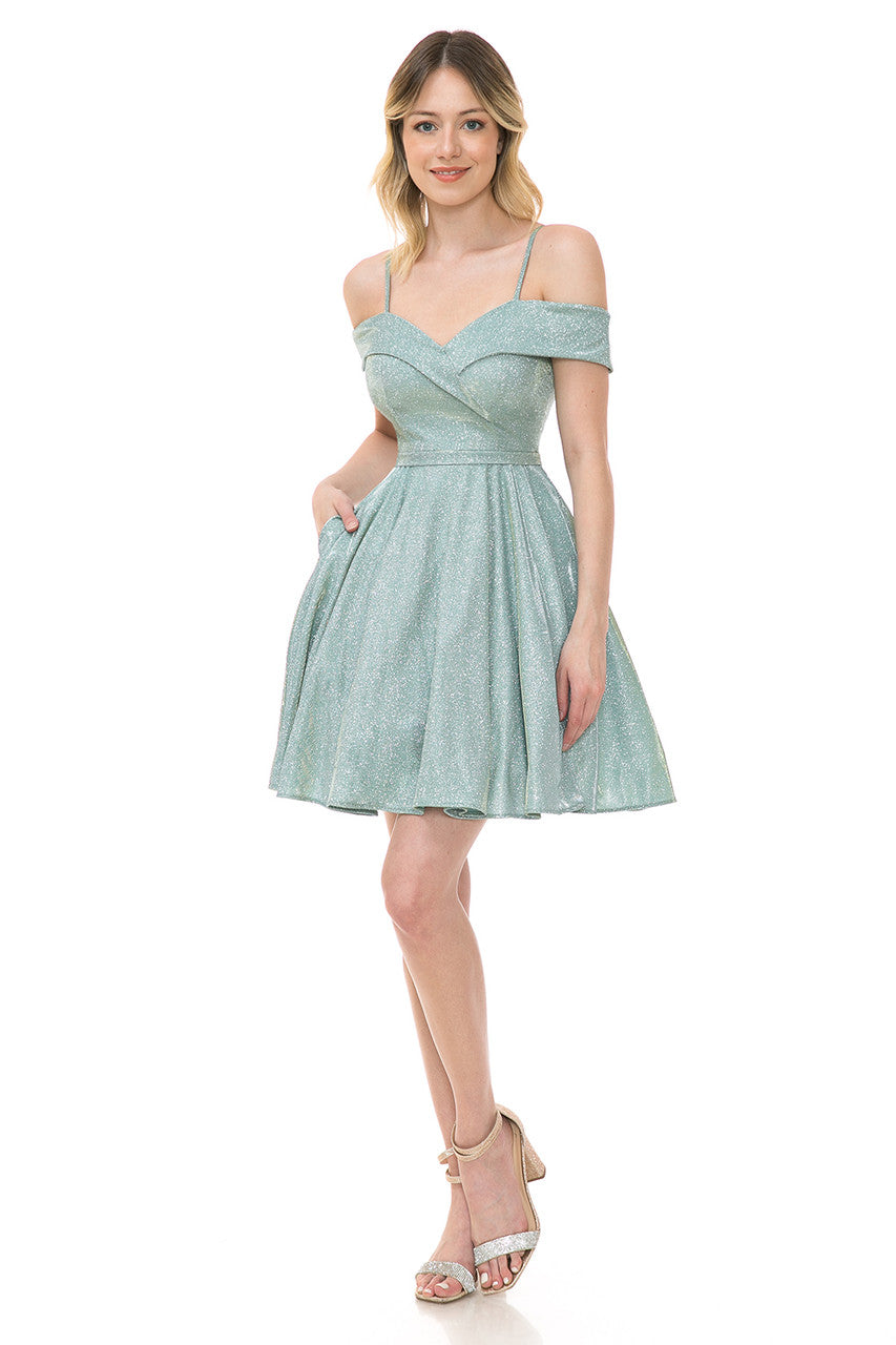 Metallic Short Cold Shoulder Dress by Lenovia 5228