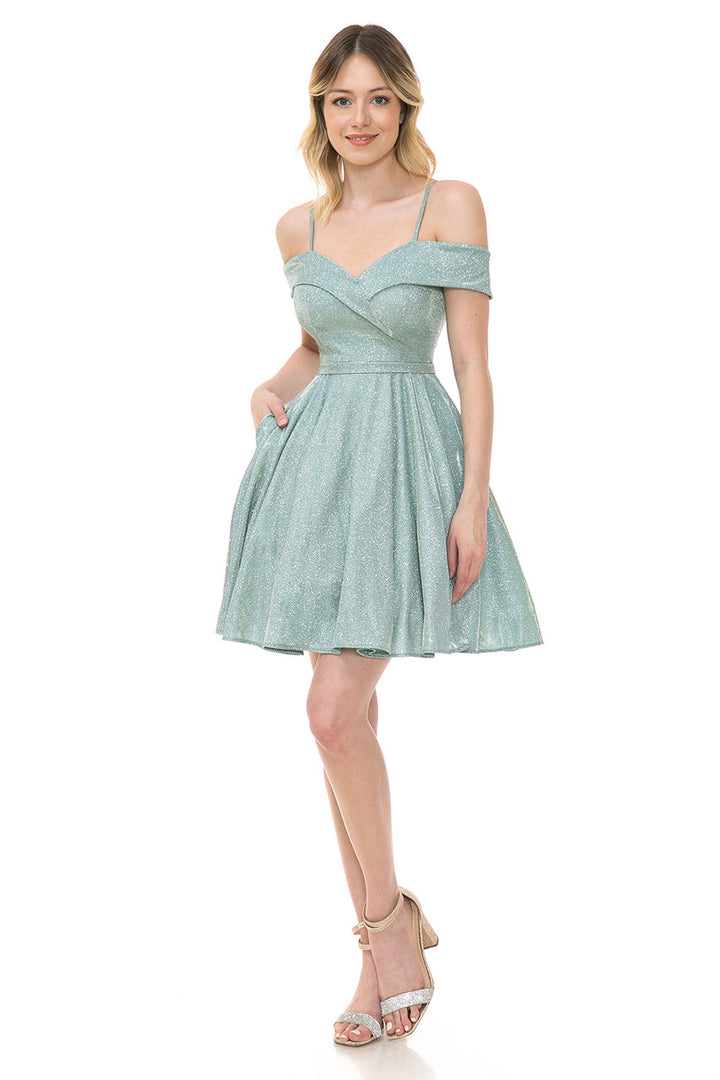 Metallic Short Cold Shoulder Dress by Lenovia 5228