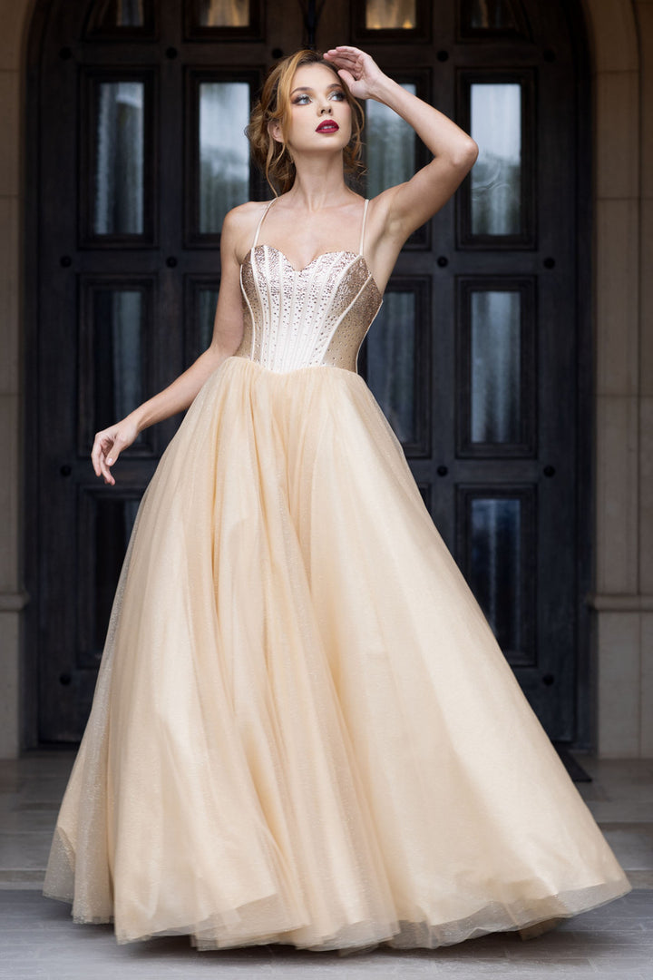 Heat Stone Sleeveless A-line Gown by Lenovia 8503