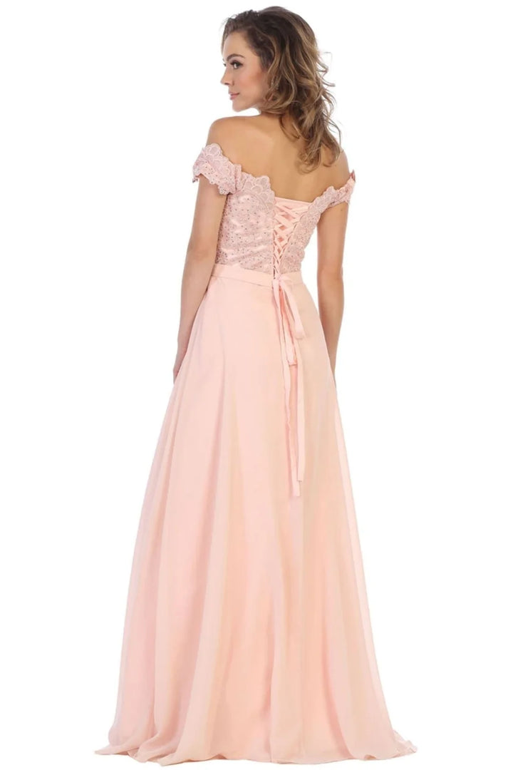 Applique Off Shoulder Gown by May Queen MQ1601