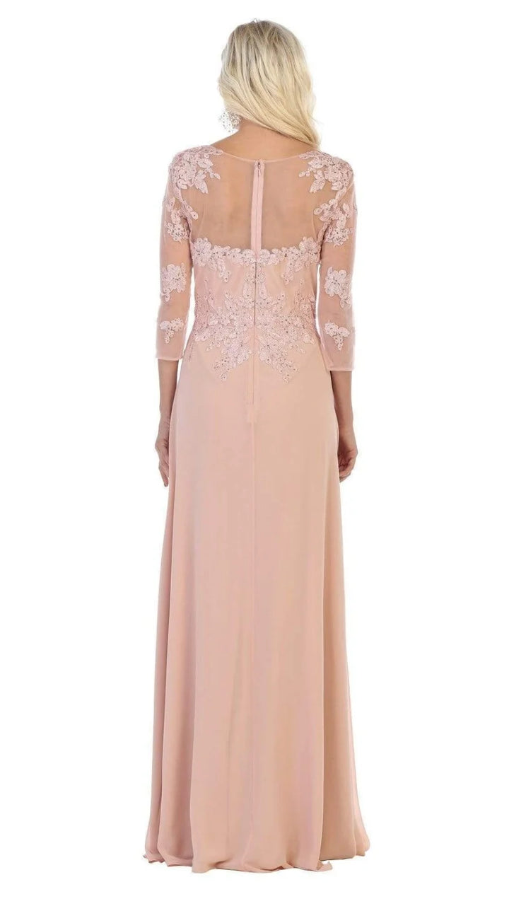 Applique 3/4 Sleeve A-line Gown by May Queen MQ1637