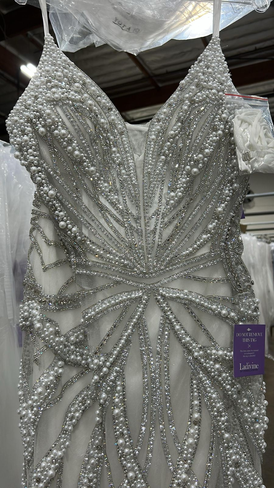 Beaded White Strapless Gown by Ladivine CC0688W