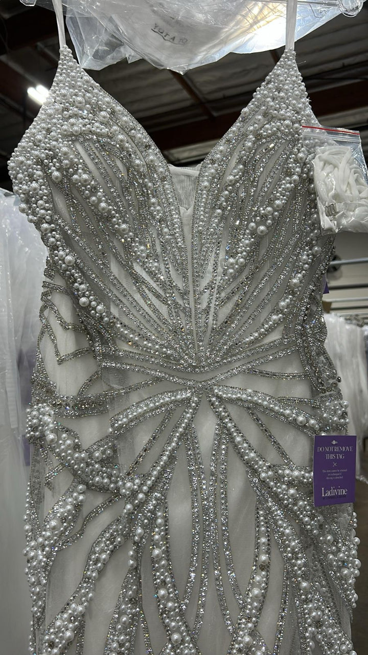 Beaded White Strapless Gown by Ladivine CC0688W