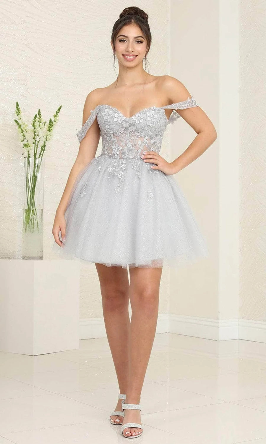 Applique Short Off Shoulder Dress by May Queen MQ2091