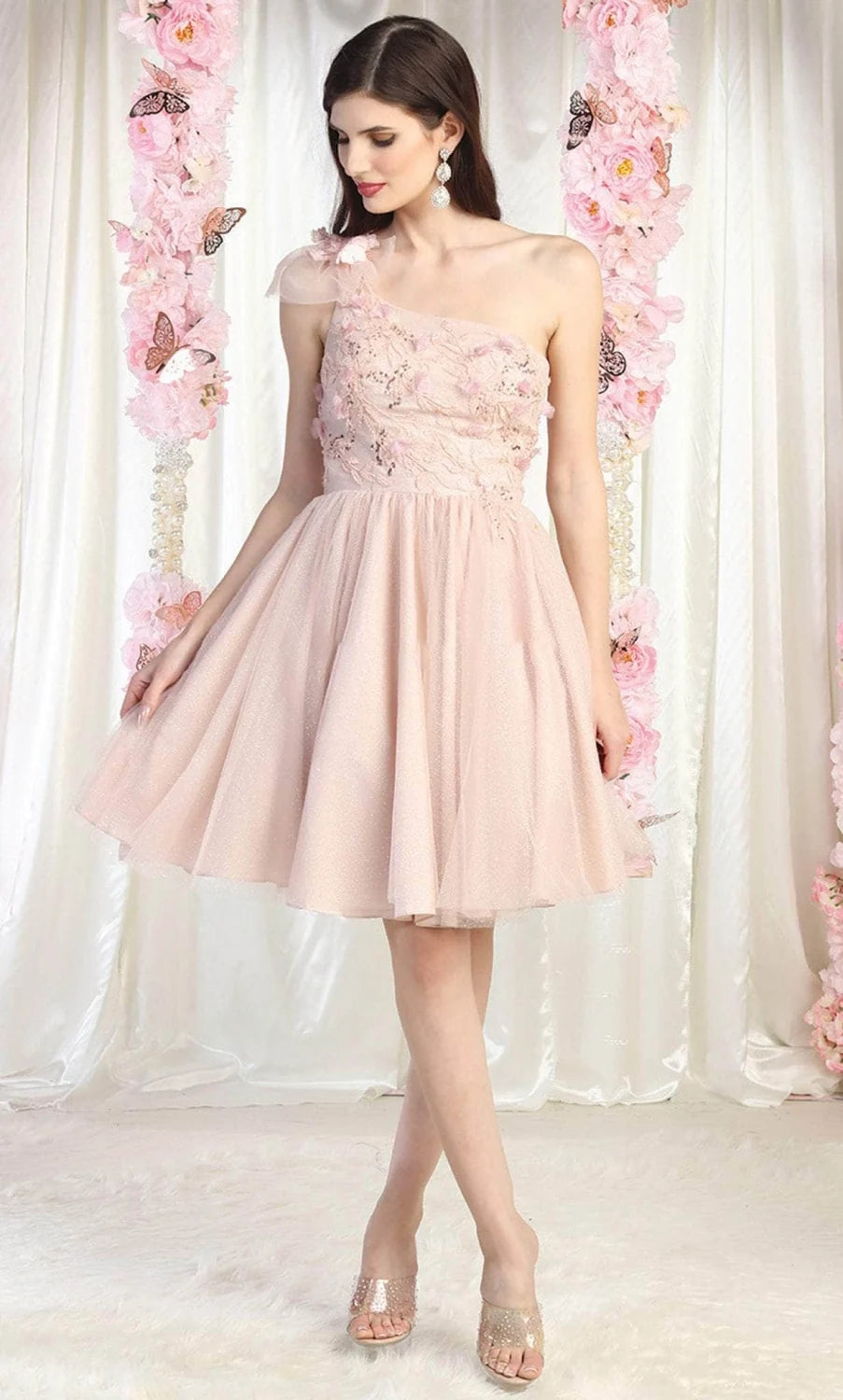 Short One Shoulder A-line Dress by May Queen MQ1952